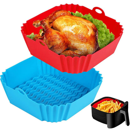 Premium Silicone Air Fryer Liners - Reusable Non-Stick Baking Tray with Side Handles 0