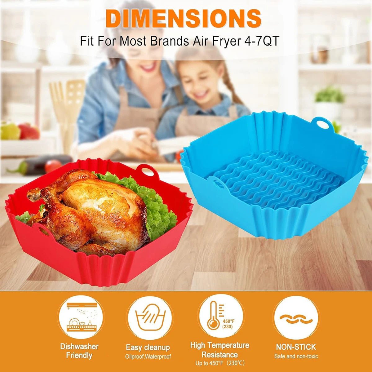 Premium Silicone Air Fryer Liners - Reusable Non-Stick Baking Tray with Side Handles 5