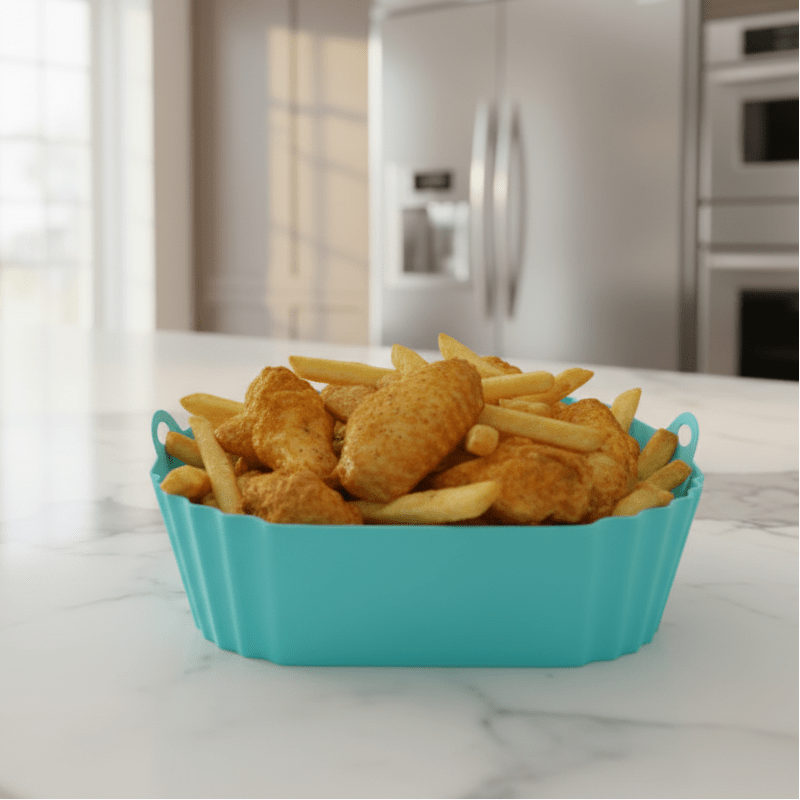 Premium Silicone Air Fryer Liners - Reusable Non-Stick Baking Tray with Side Handles 6