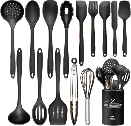 Premium Silicone Kitchen Utensil Set - 15-Piece Heat-Resistant Tools, Spatulas & Ladle 0