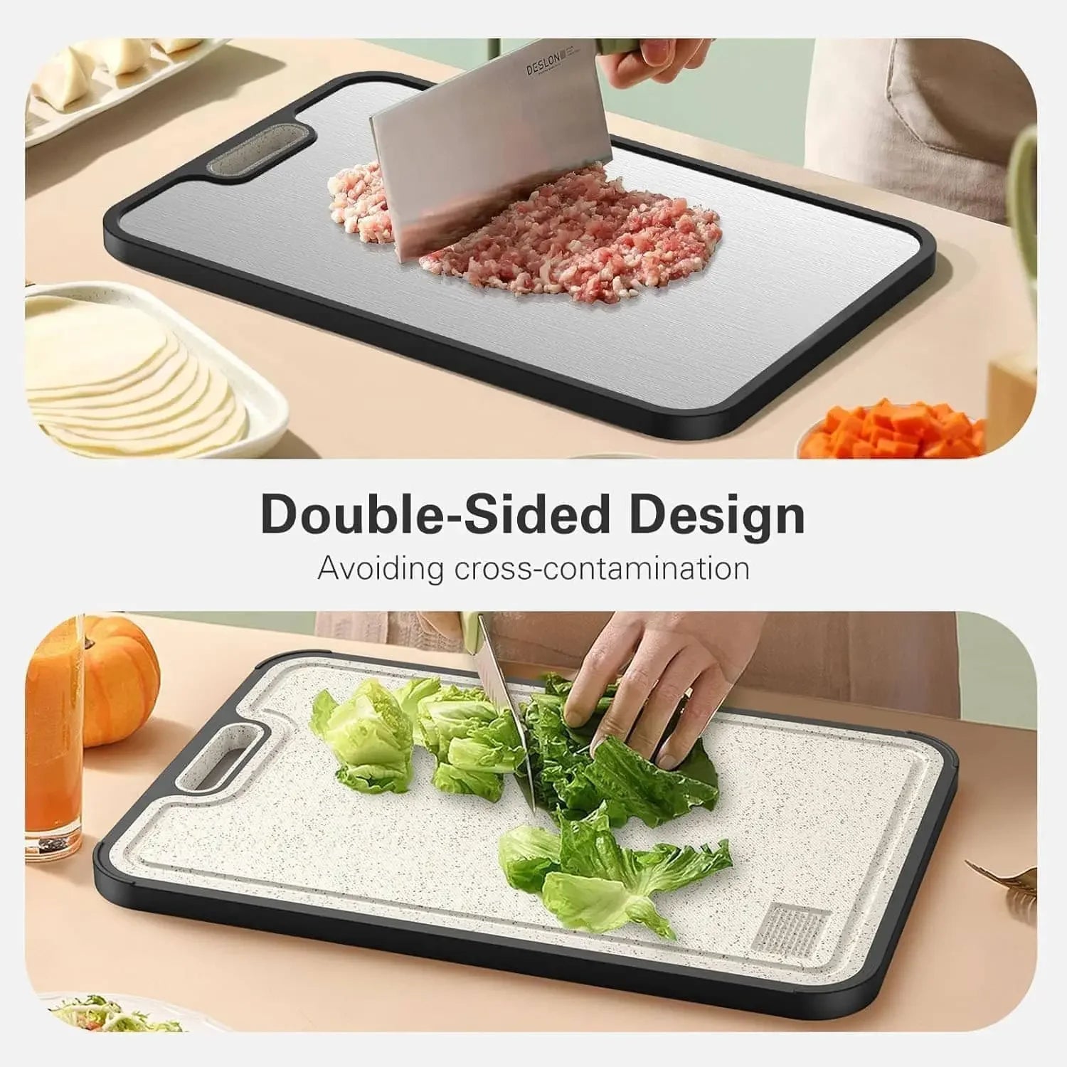 Premium Titanium Cutting Board - Double-Sided Non-Slip with Juice Groove & Handles 1
