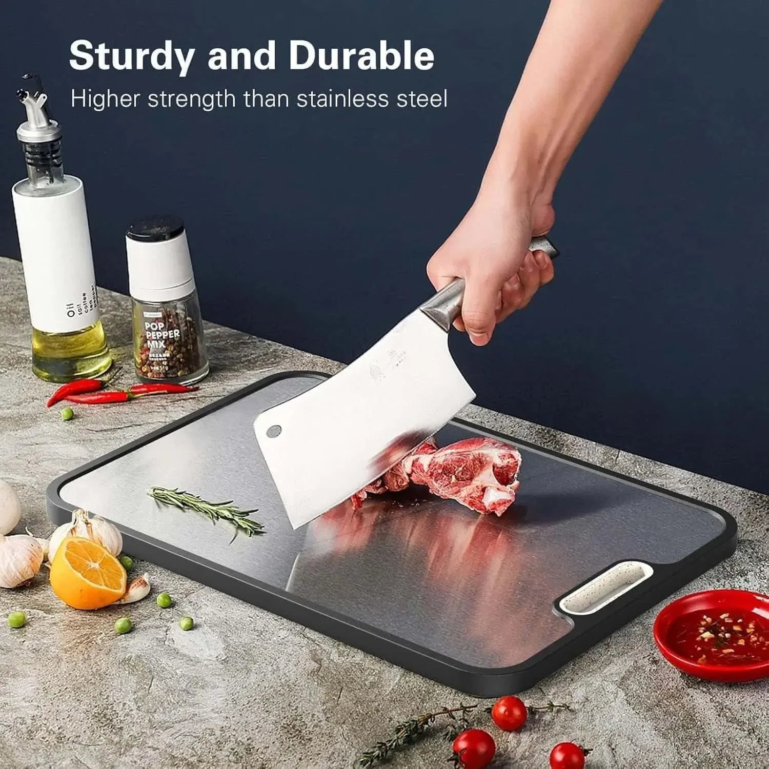Premium Titanium Cutting Board - Double-Sided Non-Slip with Juice Groove & Handles 2