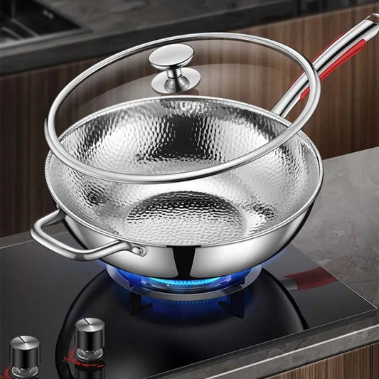 Premium Titanium Round Bottom Wok - Uncoated Non-Stick Stir-Fry Pan for Induction Cookers 0
