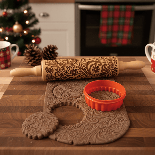ROLLICRAFT – Handcrafted Embossed Rolling Pin with Festive Cookie Cutters