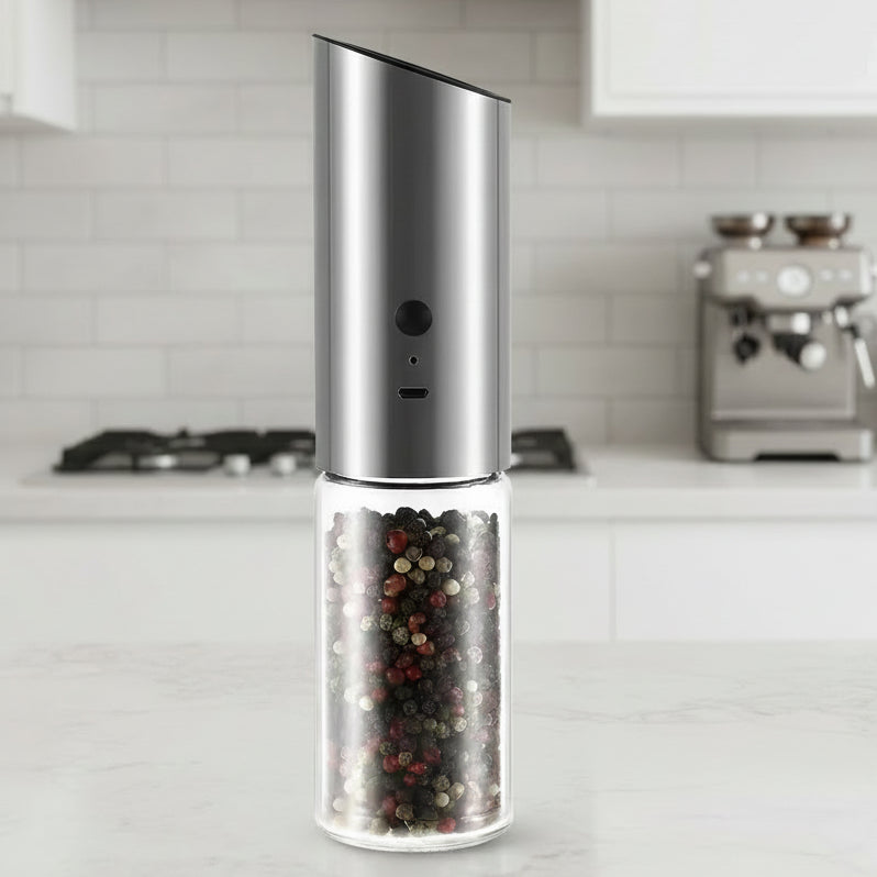Rechargeable Electric Pepper Grinder - Stainless Steel with Adjustable Fineness 0