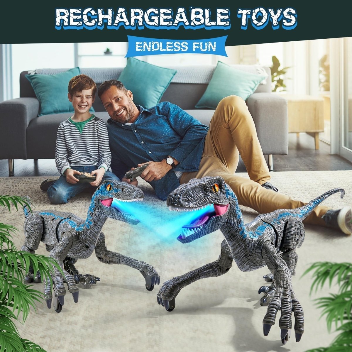 Remote Control Velociraptor with LED Lights & Roaring Sounds for Kids 5
