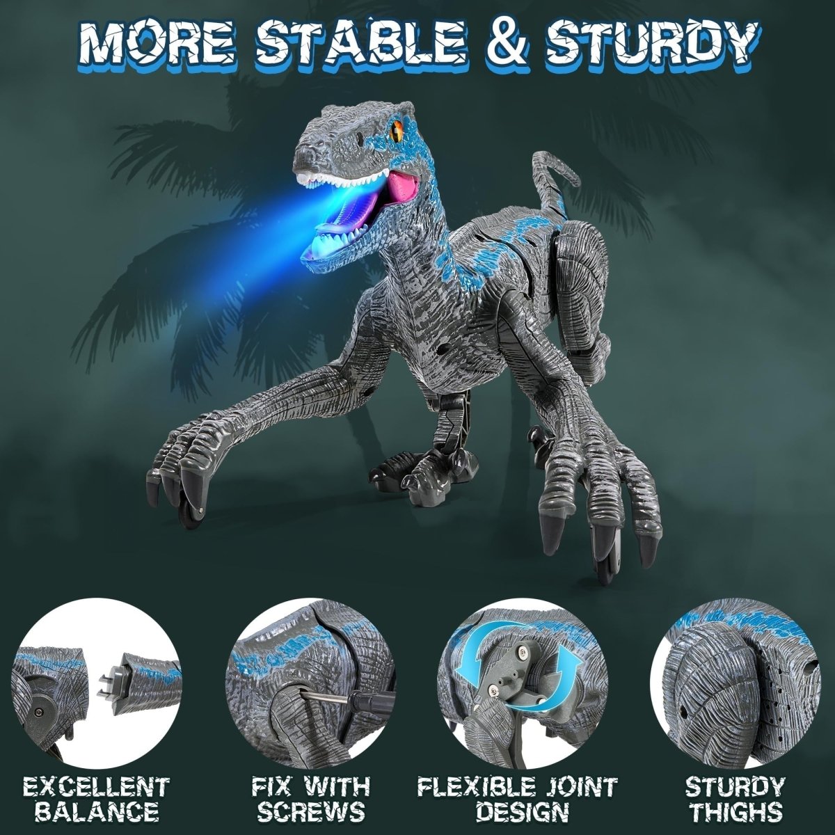Remote Control Velociraptor with LED Lights & Roaring Sounds for Kids 6