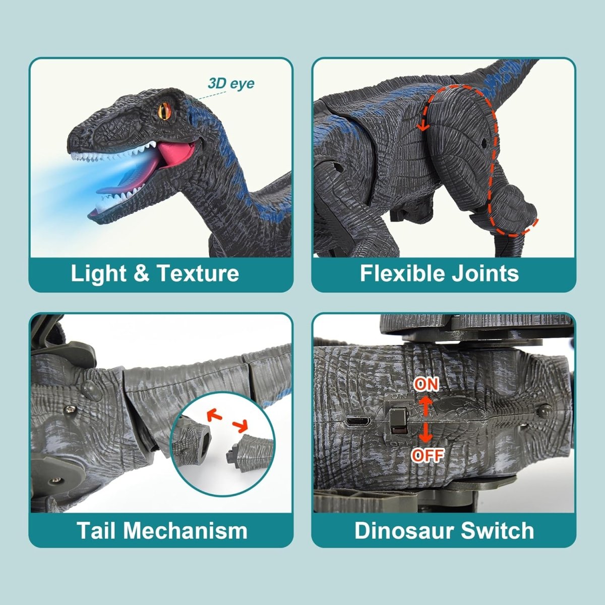 Remote Control Velociraptor with LED Lights & Roaring Sounds for Kids 7