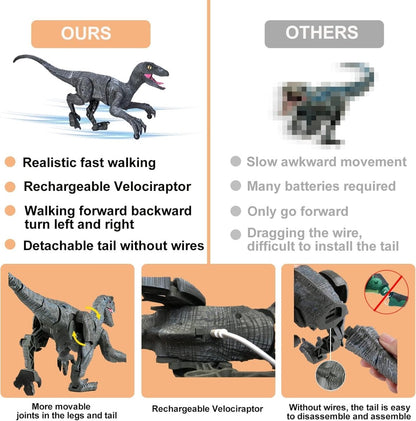 Remote Control Velociraptor with LED Lights & Roaring Sounds for Kids 8