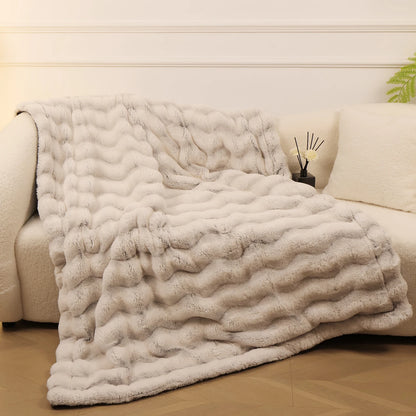 Reversible Faux Rabbit Fleece Throw Blanket - Cozy Comfort for Home 1