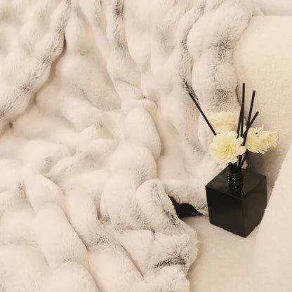 Reversible Faux Rabbit Fleece Throw Blanket - Cozy Comfort for Home 2