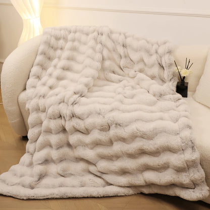 Reversible Faux Rabbit Fleece Throw Blanket - Cozy Comfort for Home 3