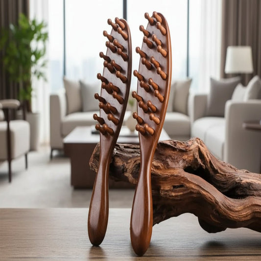 Rosewood Massage Comb - Dense Wooden Teeth for Scalp Stimulation & Pain Relief 0