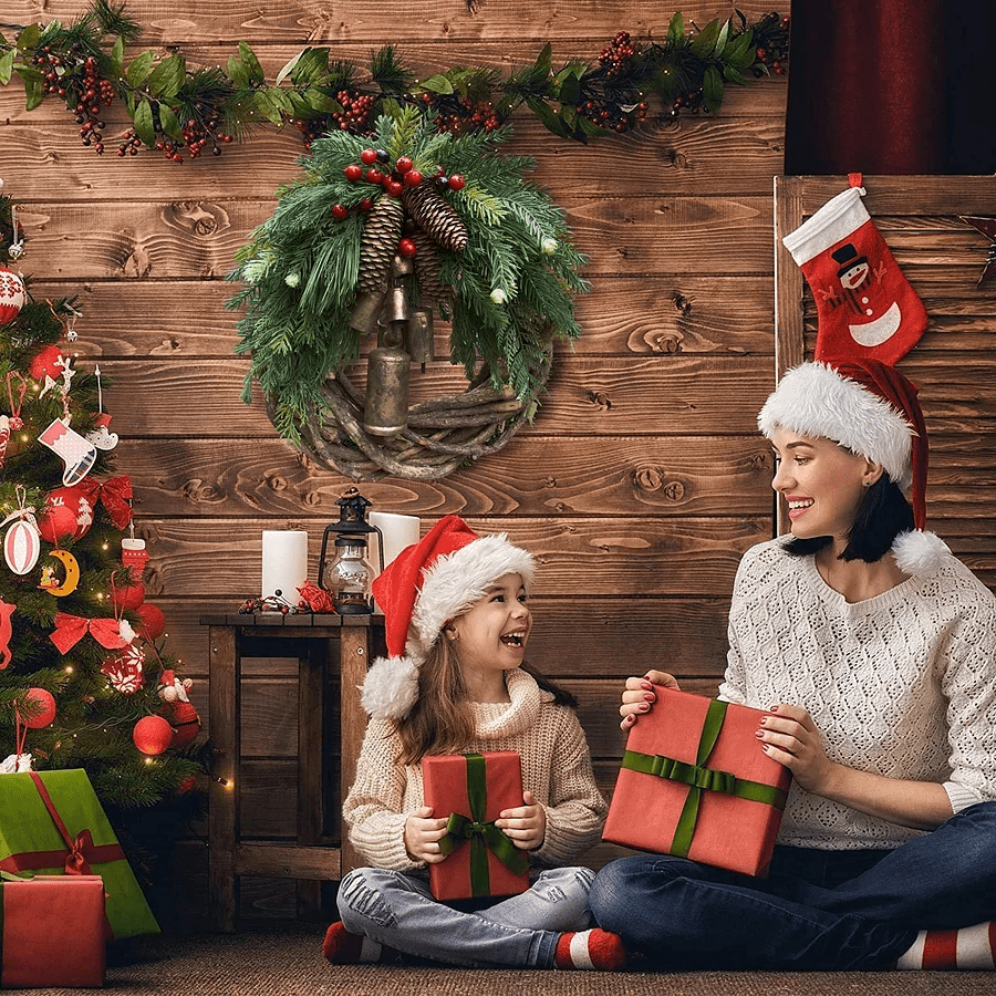 Rustic Boho Christmas Wreath - 17-Inch Holiday Decor with Pinecones & Bells 5