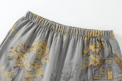 BRUSHSILK – Cotton Kimono-Inspired Pajama Set with Artistic Watercolor Motifs