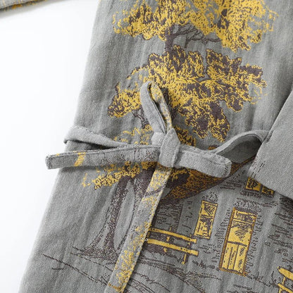 BRUSHSILK – Cotton Kimono-Inspired Pajama Set with Artistic Watercolor Motifs