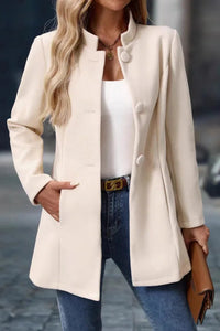 COATLINEA – Women's Long Button-Up Coat with Utility Pockets for Autumn Styling