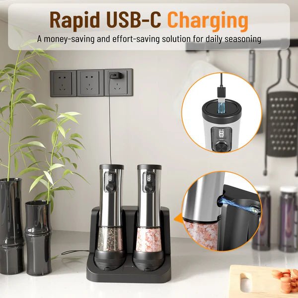 CHARGEMILL – Rechargeable Electric Pepper and Salt Grinder Set with Adjustable Coarseness
