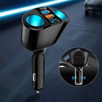 VOLTDUO – 12V–24V car charger with dual USB socket splitter and bright LED voltage display