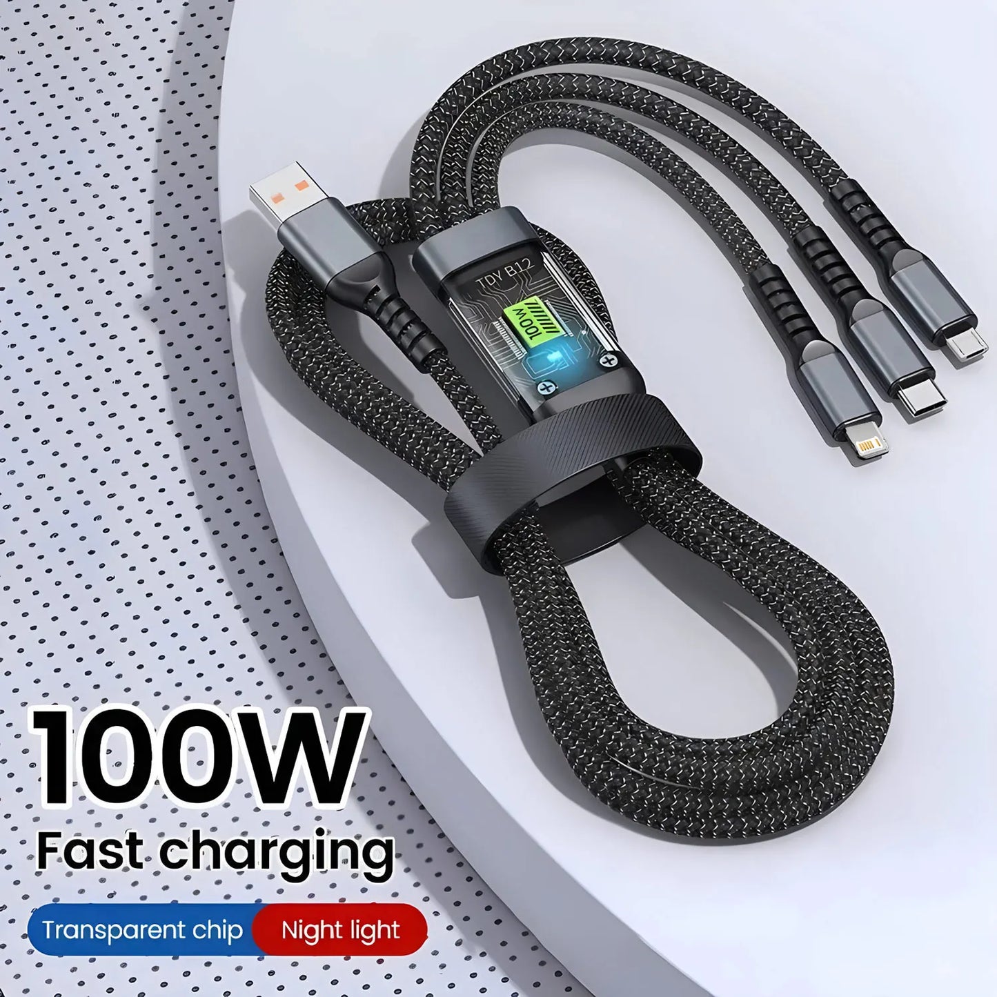 GLOWSYNC – Transparent Multi-Device Fast Charging Cable (3-in-1)