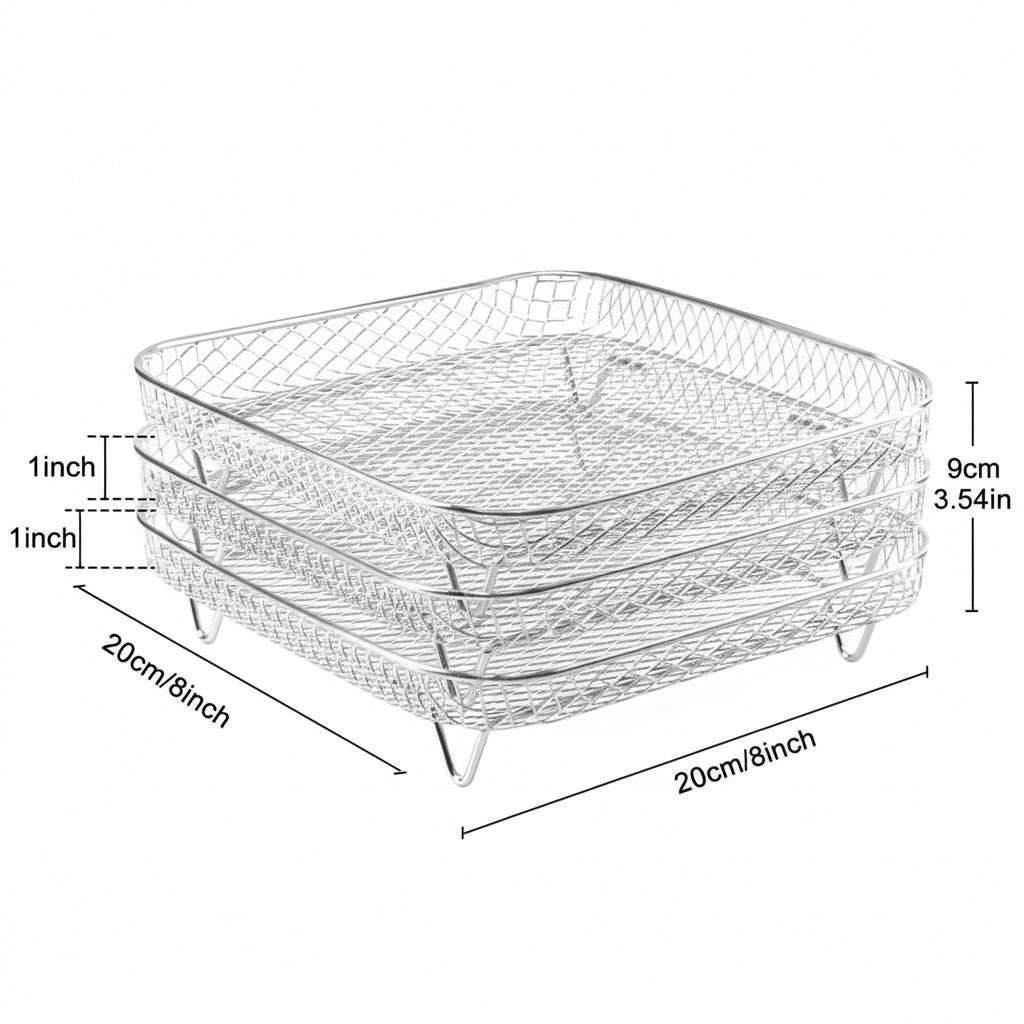 FRYGRID – Air Fryer Non-Stick Tray Pair with Elevated Stackable Rack