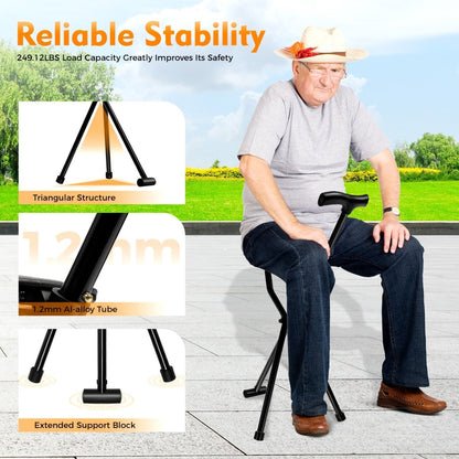 TRIPOSTICK – Folding Walking Cane with Built-in Seat for Travel and Outdoor Rest