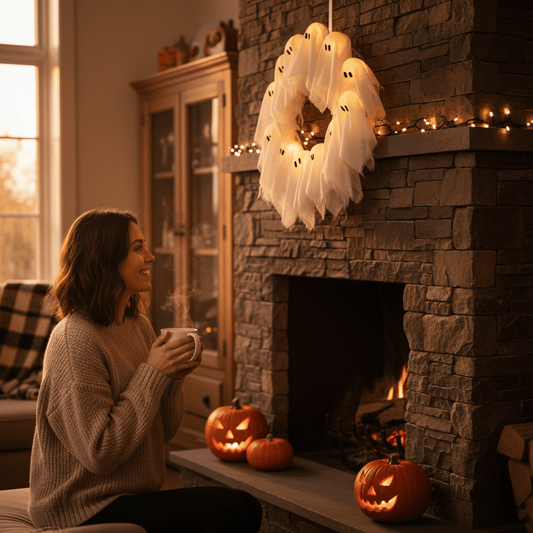 SPOOKGLOW – LED Ghost Wreath with 12 Illuminated Spirits 1