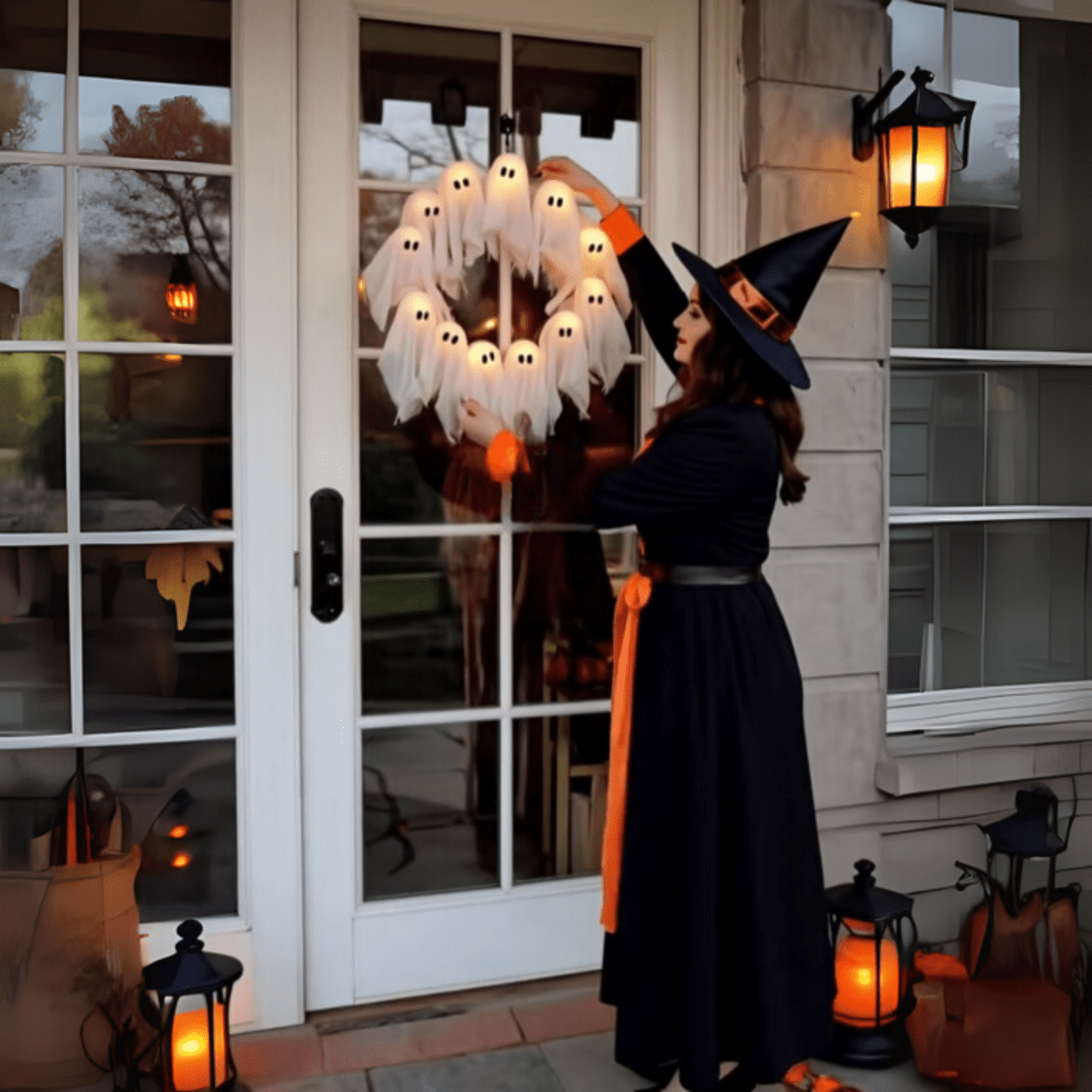 SPOOKGLOW – LED Ghost Wreath with 12 Illuminated Spirits 3