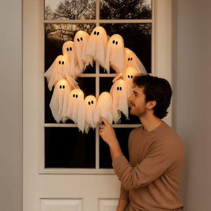 SPOOKGLOW – LED Ghost Wreath with 12 Illuminated Spirits 5