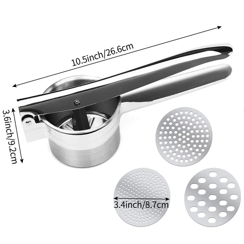 SQUEEZO – Stainless steel potato press with 3 discs for perfect purees & juices 3