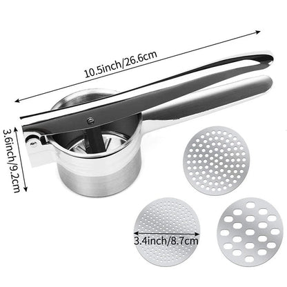 SQUEEZO – Stainless steel potato press with 3 discs for perfect purees & juices 3