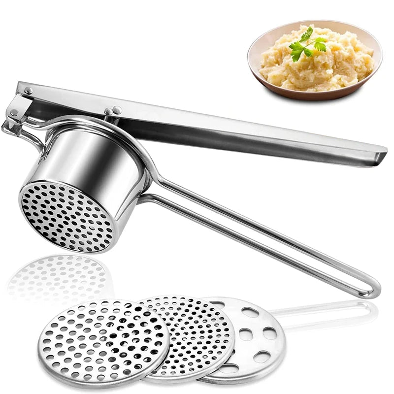 SQUEEZO – Stainless steel potato press with 3 discs for perfect purees & juices 6