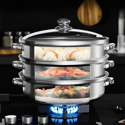 STEAMPRO – 3-Tier Stainless Steel Steamer with Clear Glass Lid 4