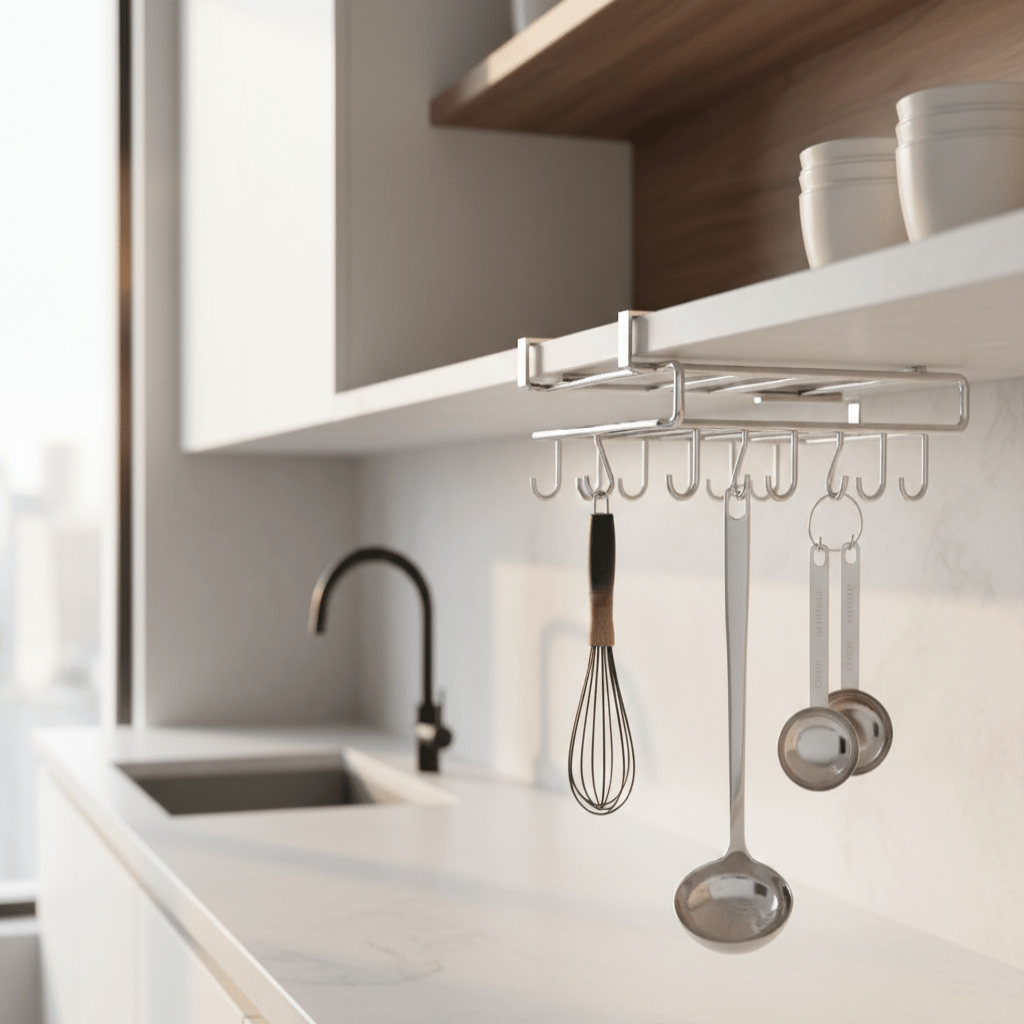 STEELSHELF – Stainless steel kitchen wall shelf with hooks for better organization 0