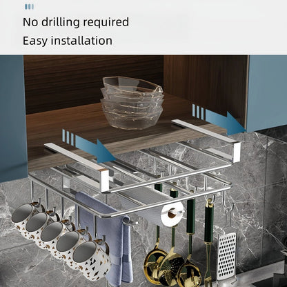 STEELSHELF – Stainless steel kitchen wall shelf with hooks for better organization 3