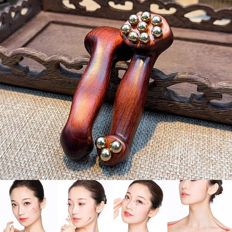 Sandalwood Facial Massager - Gua Sha Face Massage Tool with Brass Beads for Lifting 1