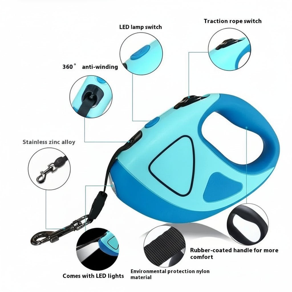 SAFEPAW – LED retractable dog leash with automatic rewind & non-slip handle