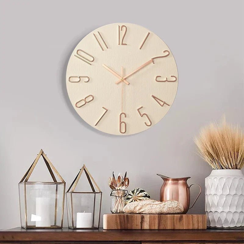 Scandinavian Frameless Wooden Wall Clock - Silent Quartz Minimalist Design 1