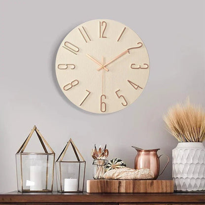 Scandinavian Frameless Wooden Wall Clock - Silent Quartz Minimalist Design 1