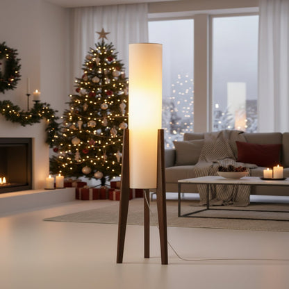 Scandinavian Walnut Floor Lamp - Dimmable LED Standing Lamp with Fabric Shade 0