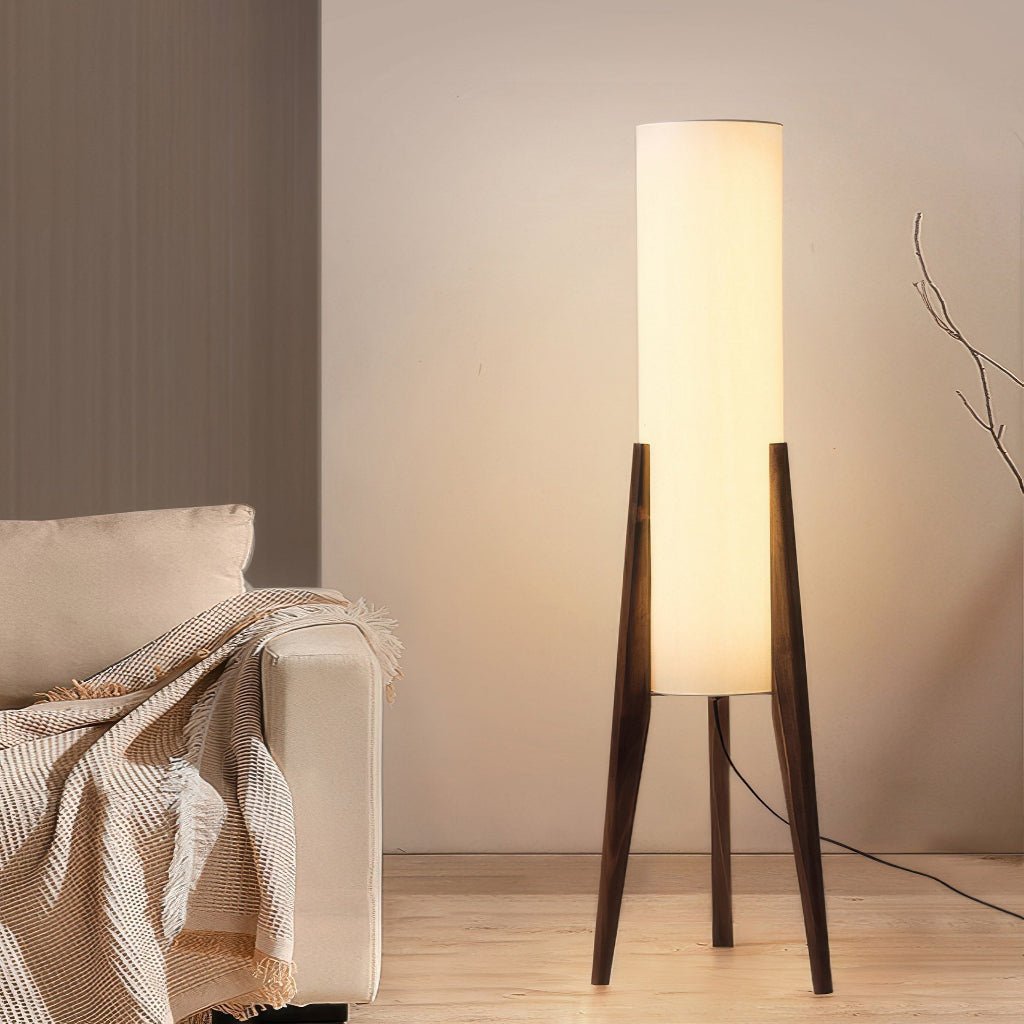 Scandinavian Walnut Floor Lamp - Dimmable LED Standing Lamp with Fabric Shade 1