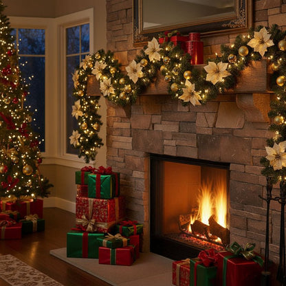 COZYTWINE – Illuminated Rattan Christmas Garland with Warm White LED Lights