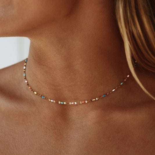 Selina Rainbow Choker Necklace - Hand-Painted, Waterproof, Durable Design 0
