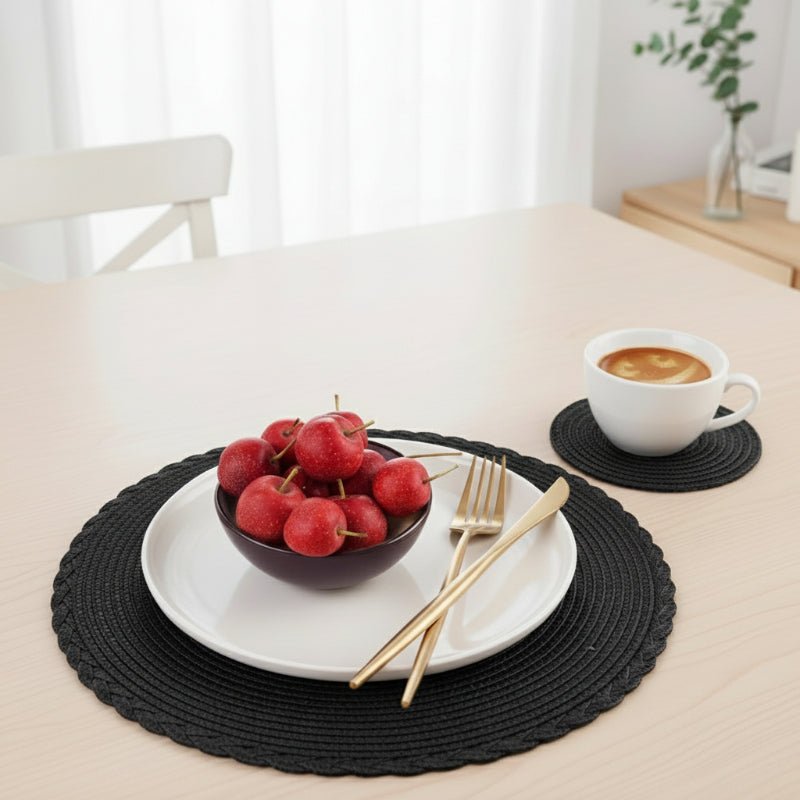 Set of 6 Round Braided Placemats 34CM Table Mats for Dining Tables Christmas Halloween Woven Washable Non-Slip Place mats 0