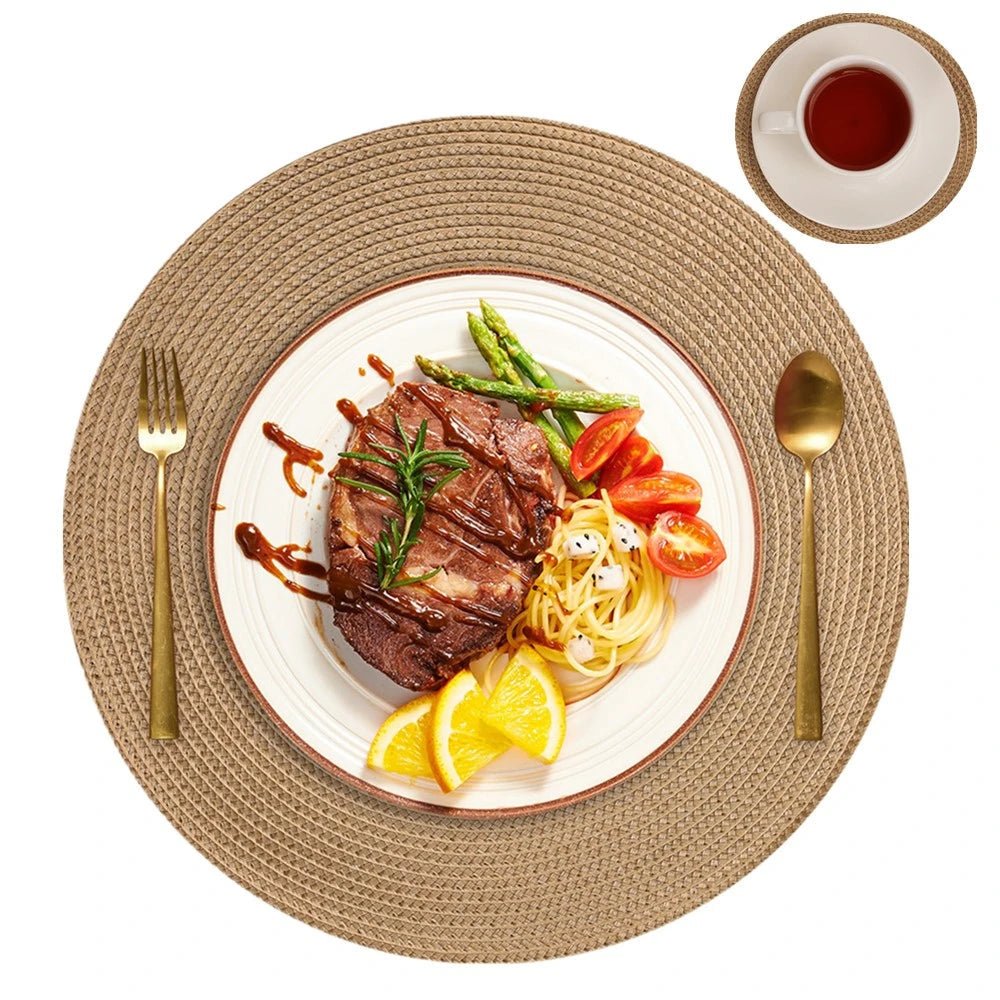 Set of 6 Round Braided Placemats 34CM Table Mats for Dining Tables Christmas Halloween Woven Washable Non-Slip Place mats 1