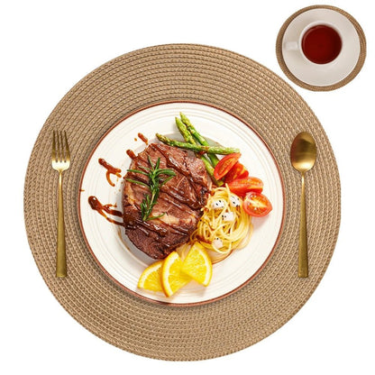 Set of 6 Round Braided Placemats 34CM Table Mats for Dining Tables Christmas Halloween Woven Washable Non-Slip Place mats 1