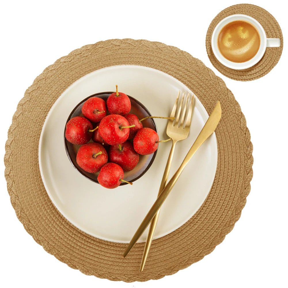 Set of 6 Round Braided Placemats 34CM Table Mats for Dining Tables Christmas Halloween Woven Washable Non-Slip Place mats 10