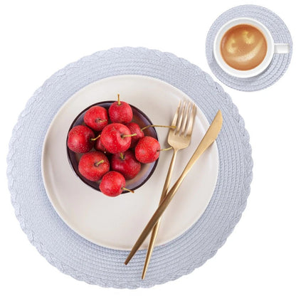 Set of 6 Round Braided Placemats 34CM Table Mats for Dining Tables Christmas Halloween Woven Washable Non-Slip Place mats 11