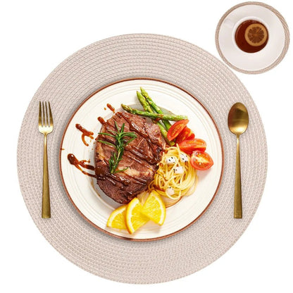 Set of 6 Round Braided Placemats 34CM Table Mats for Dining Tables Christmas Halloween Woven Washable Non-Slip Place mats 12