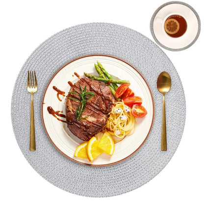 Set of 6 Round Braided Placemats 34CM Table Mats for Dining Tables Christmas Halloween Woven Washable Non-Slip Place mats 13